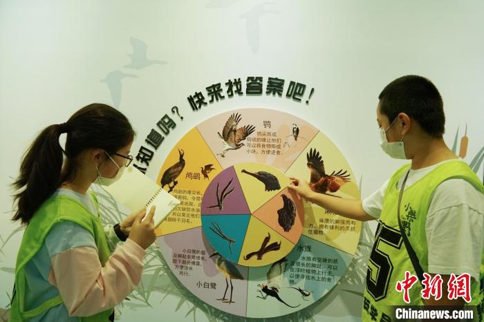 圖為小朋友在青海西寧湟水國家濕地公園科普館內參觀學習。　馬銘言 攝